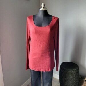 FEMME FATALE Italy Silver Trim Long Sleeve T- Shirt /Tunic Red Size XL FESTIVE